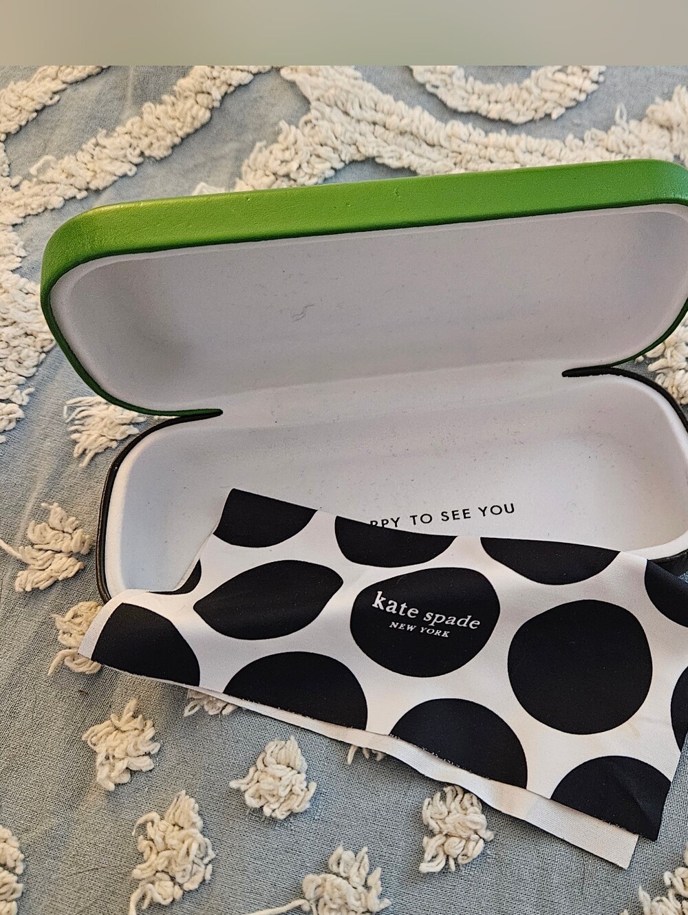 kate spade Green and Black & White Polka Dot Sunglass Case with Cloth